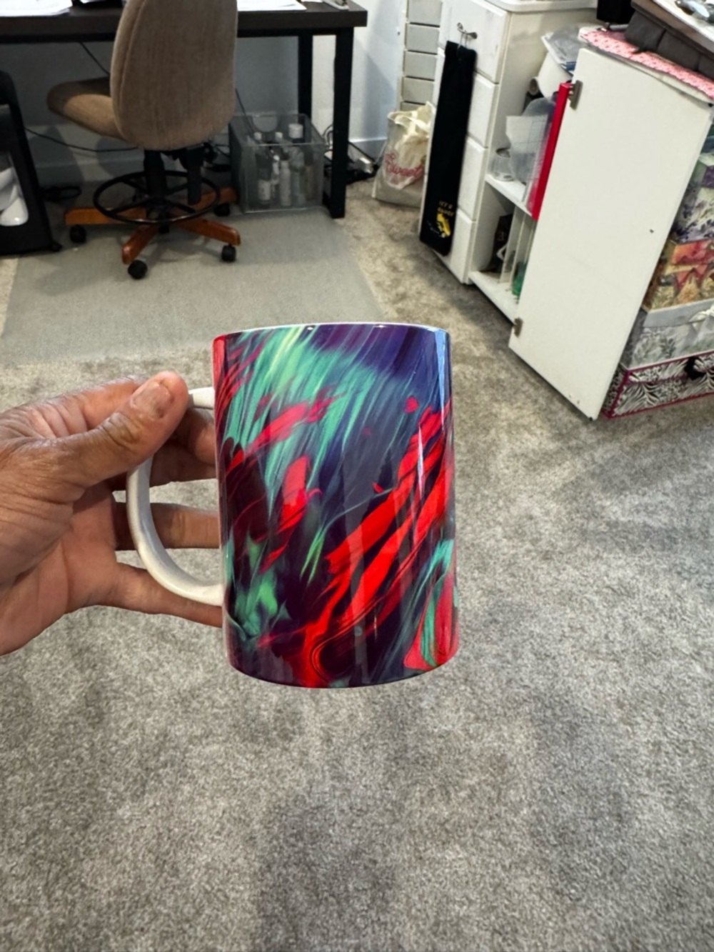Abstract Swirl Ceramic Mug - Red, Green & Purple